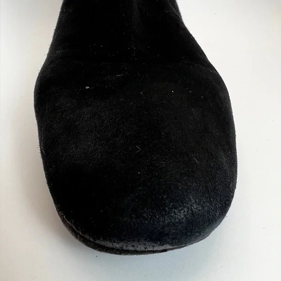 Prada Black Suede Block Heeled Booties with mirror detail on heel 37.5